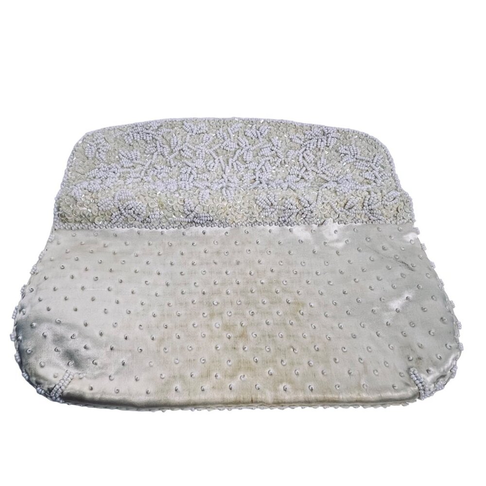 La Regale Ltd Ivory Beaded & Sequined Evening Bag Made In Hong Kong (5907) - Picture 8 of 15